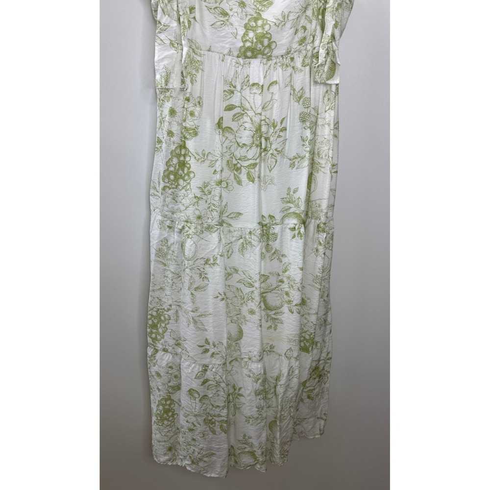 by the River Fruit Blossom Tiered Midi Dress Green Toile Floral Crinkle Large - Picture 6 of 16